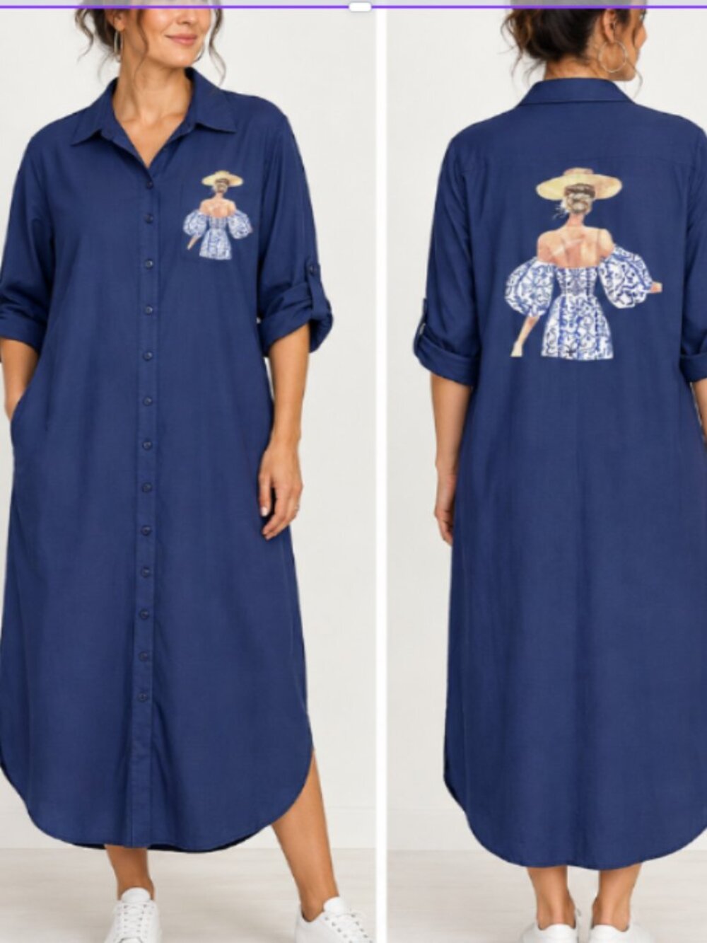 Arizona Women's Maxi Shirt Dress Size 48 Silhouette Print Button Front Pockets